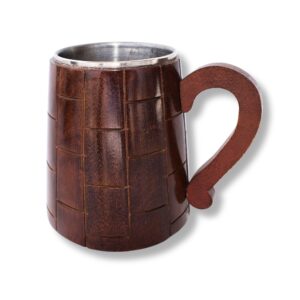 ZA-09 Handcrafted Indian Elegance: Dark Brown Wooden Mugs with Stainless Steel Interior