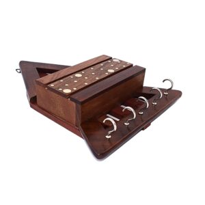 ZA-17 Artisanal Sheesham Wood Letter Rack & Key Holder: Indian Elegance with Brass Inlay