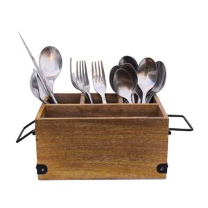 Rustic Mango Wood Cutlery Holder – Organize Your Utensils in Style