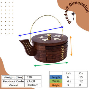 ZA-08 Vintage Elegance: Shisham Wood Coaster Set with Brass Work and Old Kettle Shape