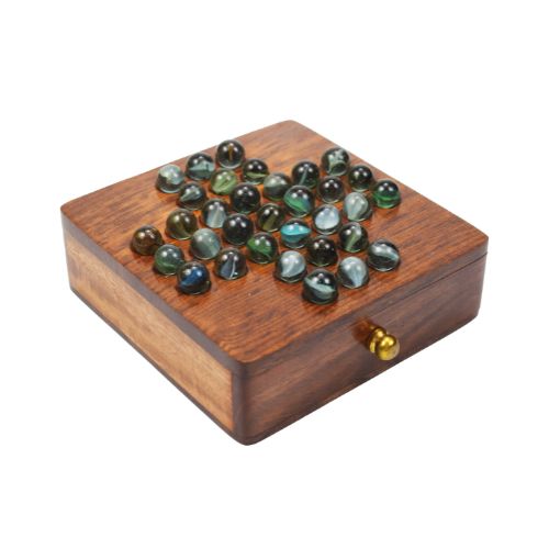 Wooden Solitaire Game with Marble Balls and Drawer | wholesale Solitaire game