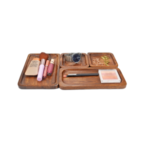 Versatile Acacia Wood Table Organizer with Four type of Tray