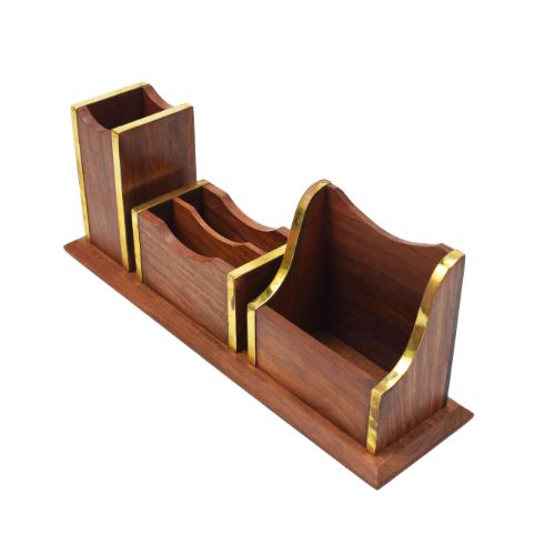 Handcrafted Desk Organizer with Brass Accents | Pen Holder for desk