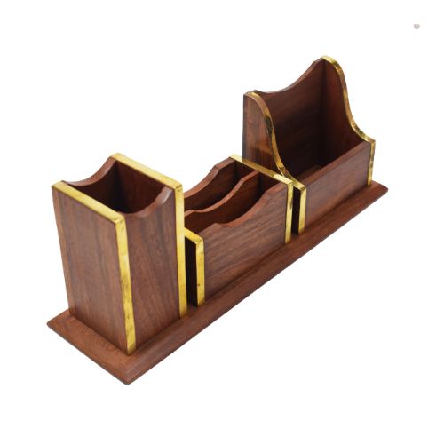 Handcrafted Desk Organizer with Brass Accents | Pen Holder for desk