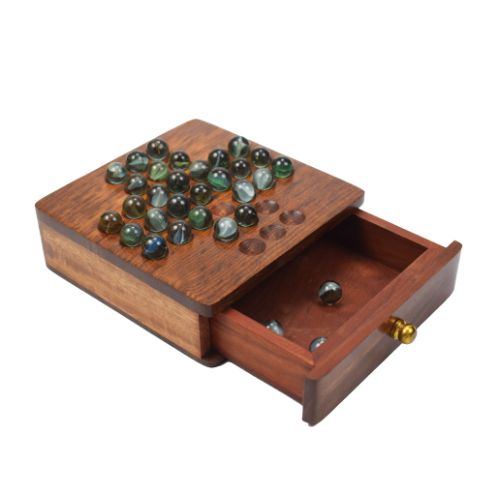 Wooden Solitaire Game with Marble Balls and Drawer | wholesale Solitaire game