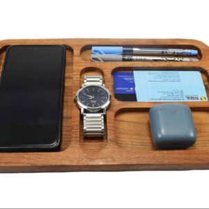 Wooden Table Organizer for Mobile, Wristwatches, Credit Cards, and Earbuds